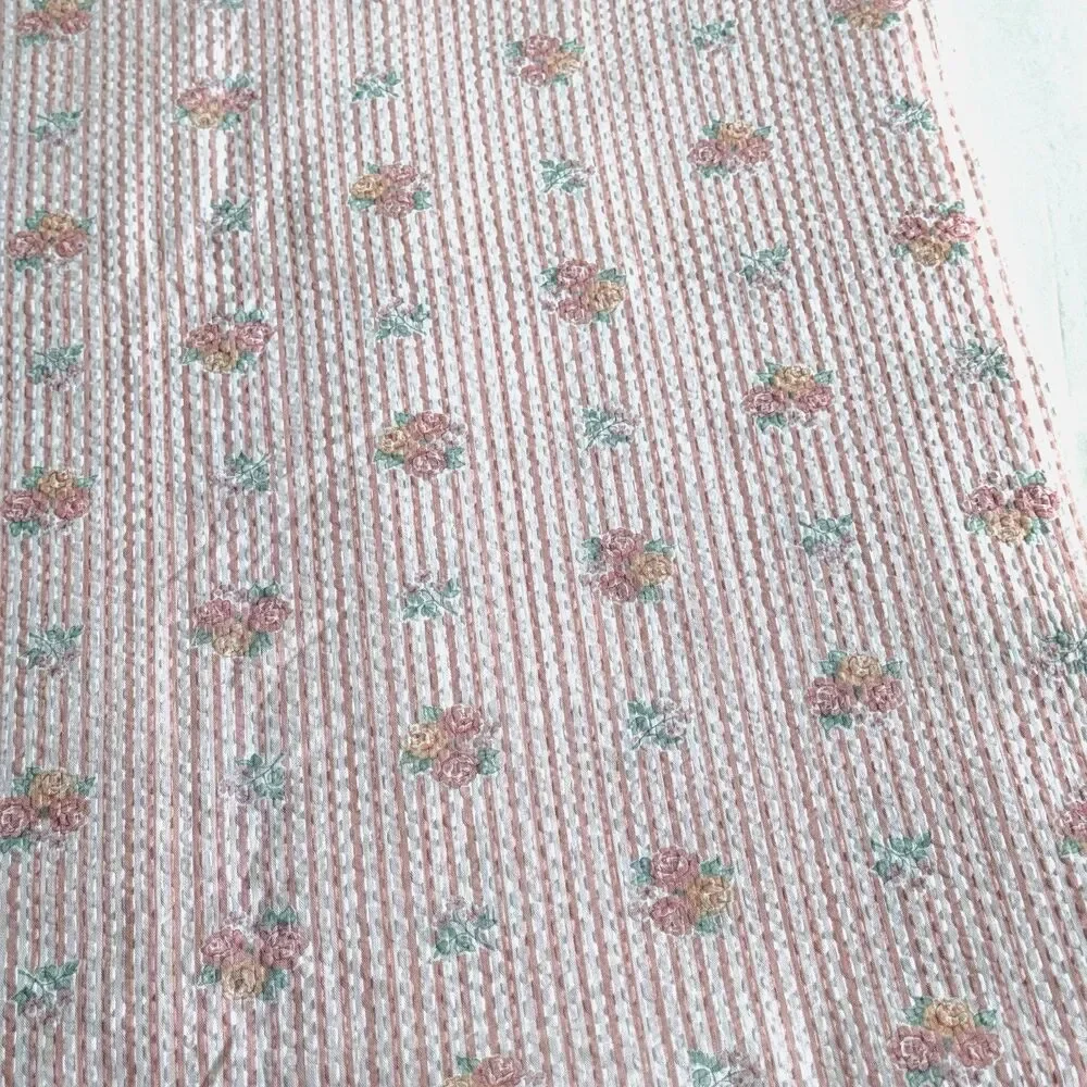 Vintage Floral Seersucker Pink Stripe Fabric Pink/Peach Crinkle Wamsutta 3yd